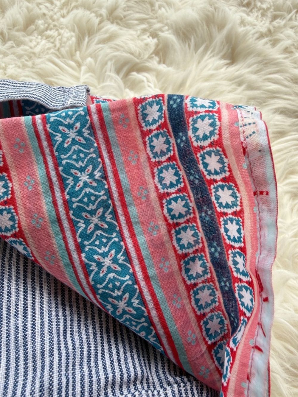 J. Jill Striped Front Shirt with Teal & Coral Patterned Back - Picture 5 of 9